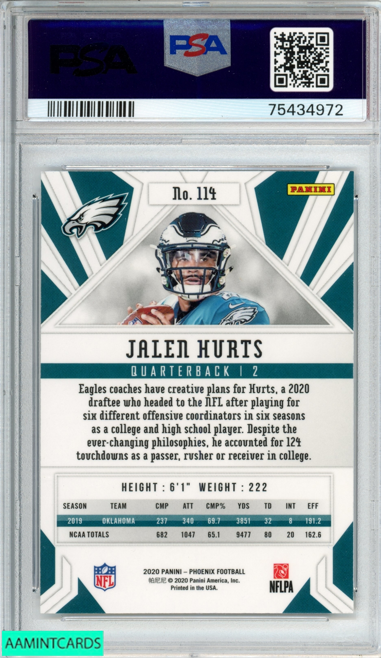 2020 PANINI PHOENIX JALEN HURTS #114 FIRE BURST ROOKIE RC PSA 10 GEM MT 75434972